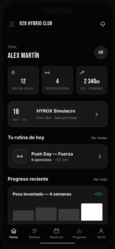 Pantalla de inicio de la app para socios